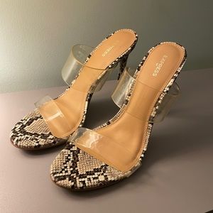 Express Snakeskin Stiletto Strap Heels (Size 9)